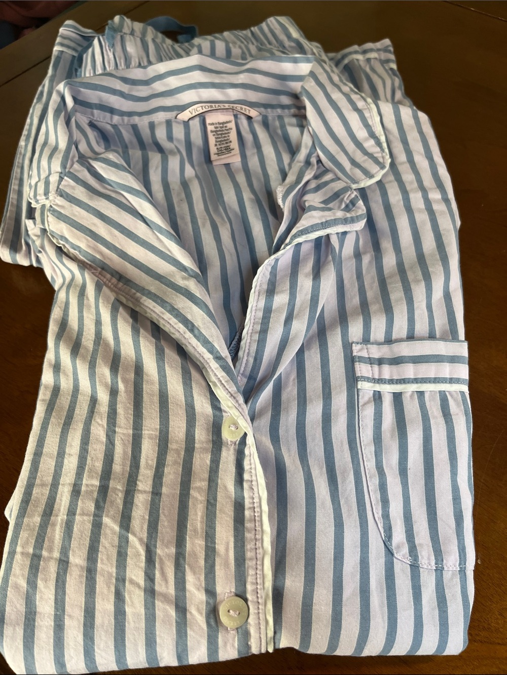 Victoria's Secret Lavender Gray White Striped Cotton Pajama Set